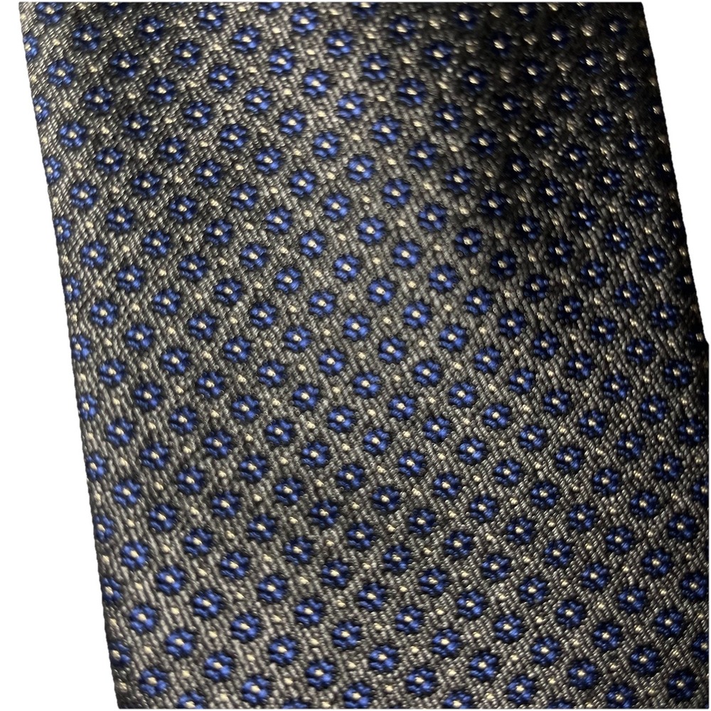 Geoff Nicholson Silk Blend Tie Gray Blue Floral Dot Textured Luxury Designer